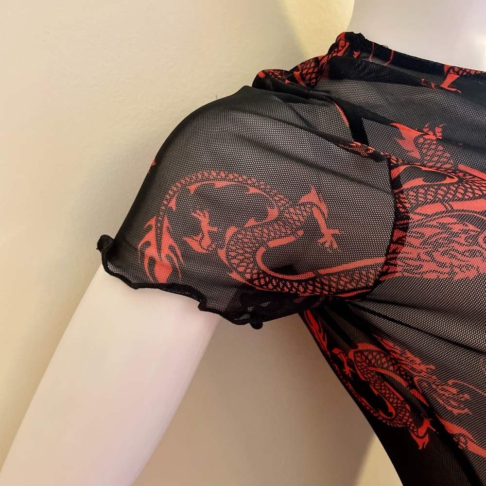 FashionNova “Baddest Behavior” Mesh Mini Dress Short Sleeve Black/Red Medium - Picture 8 of 10